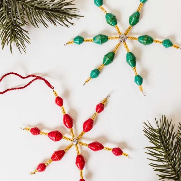 Beaded Snowflake Ornament Set- Red and Green